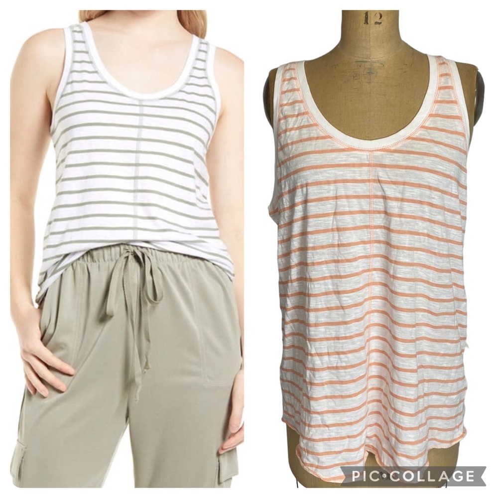 Caslon Seam Front Tank Top in Orange/White Stripe Size XL